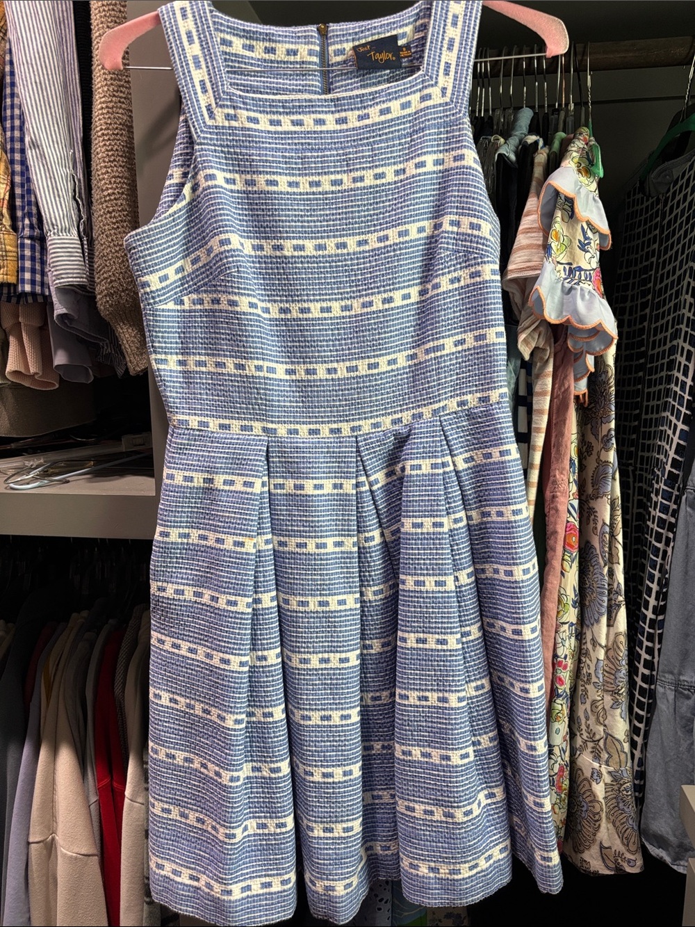Just...Taylor Blue and White Sleeveless Fit-and-Flare Dress